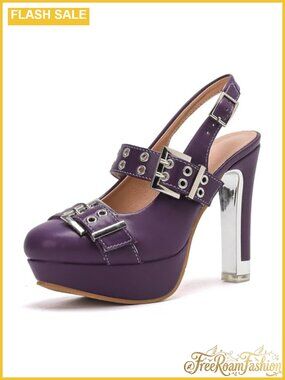 Women's Buckle Strap Slingback Pumps Chunky High Heels Closed Toe Platform